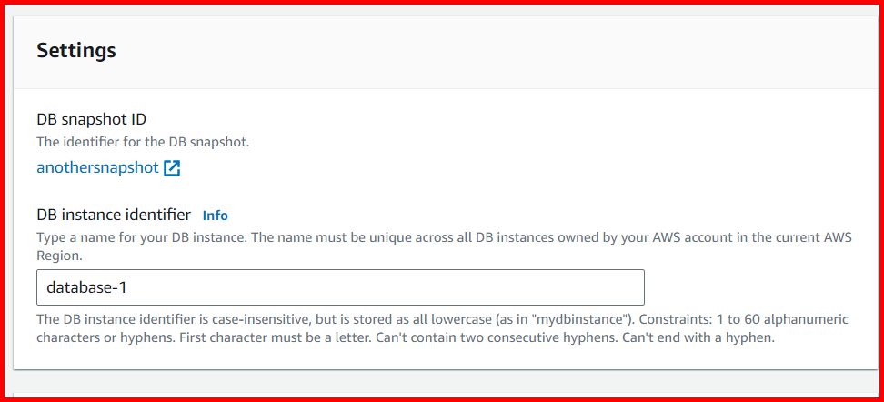 Picture showing entering the database instance name